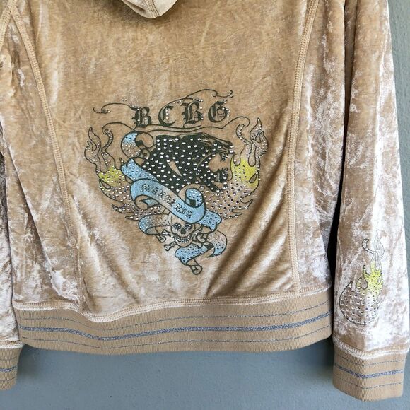 Vintage BCBG Max Azria Velour Hoodie Jacket Women M Gold Rhinestone Flames Y2K - Picture 8 of 10